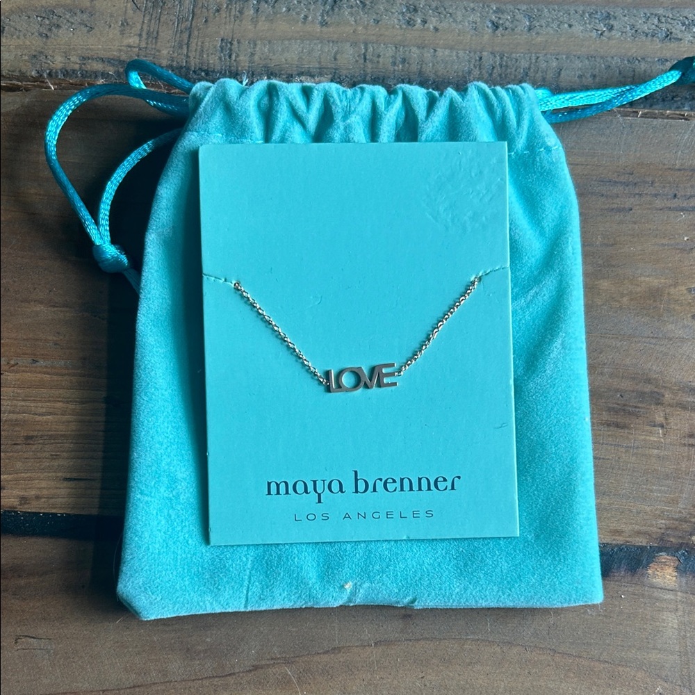 Maya Brenner Gold LOVE Necklace in Turquoise Pouch